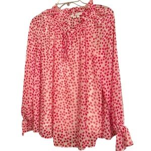 Boden Pink and White Polka Dot Blouse